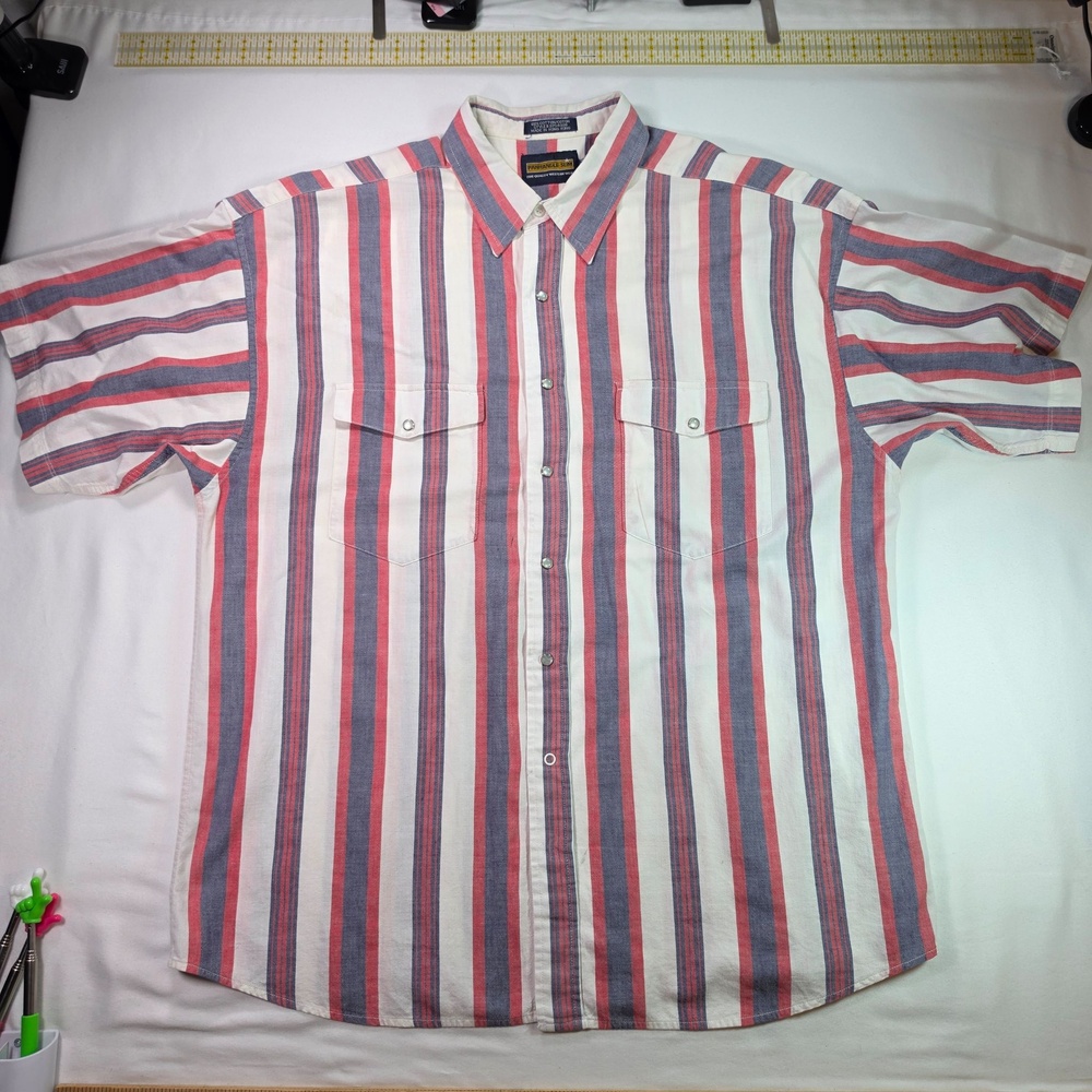 Vintage Panhandle Slim Shirt Mens XL Striped Western Short Sleeve Pearl Snap